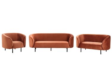 Sofa Set Samtstoff orange / schwarz 6-Sitzer LOEN