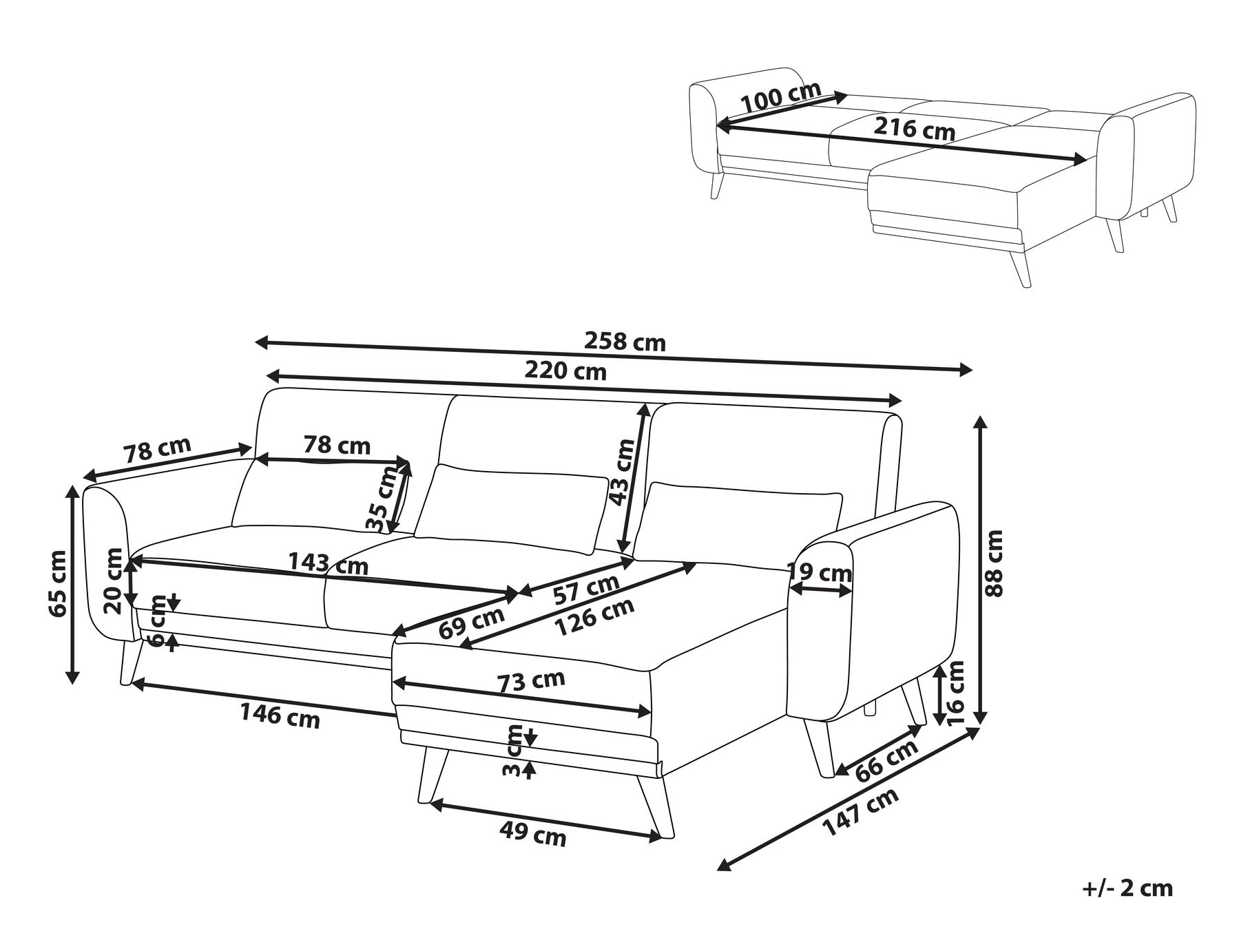 Left Hand Fabric Corner Sofa Bed Light Beige OLLSTA_939313