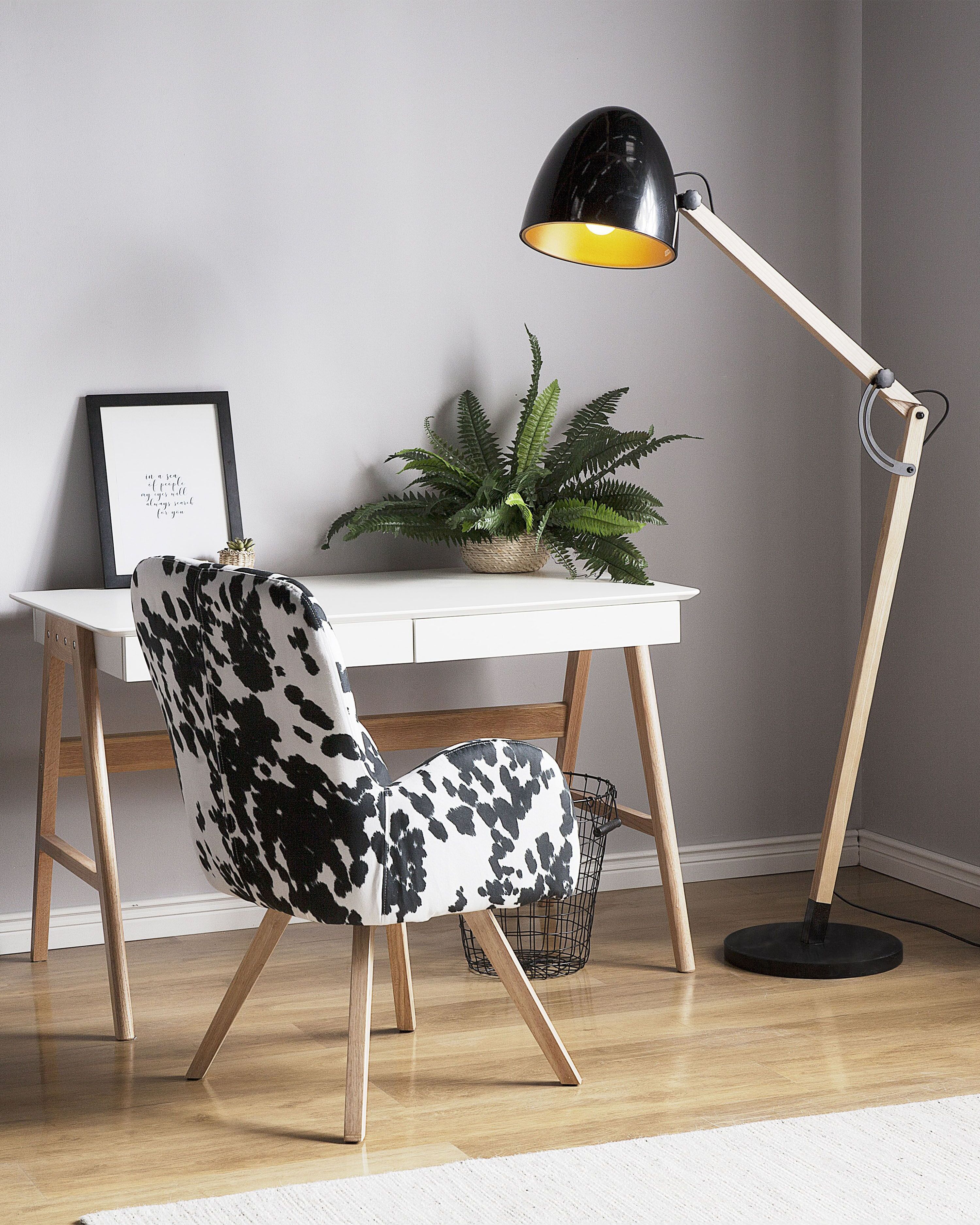 Candeeiro de pé HETTON Ajustável Madeira de carvalho Preto | Beliani.pt