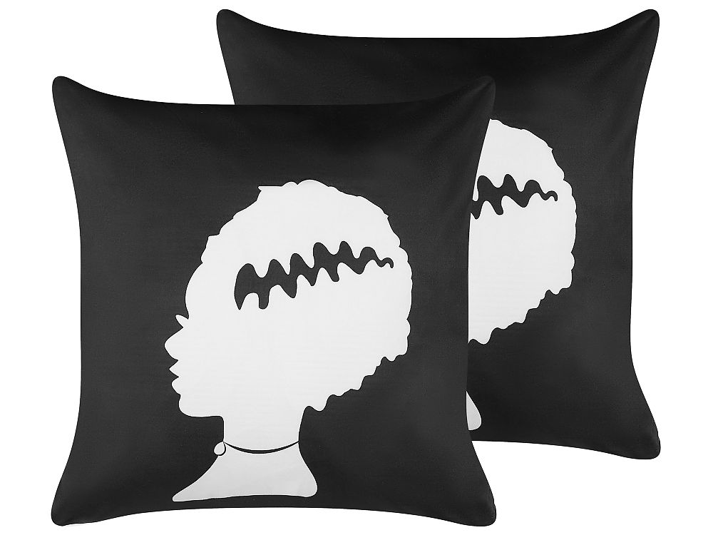 Set of 2 Decorative Cushions MANDEVILLA 45 x 45 cm Velvet Black Abstract Pattern