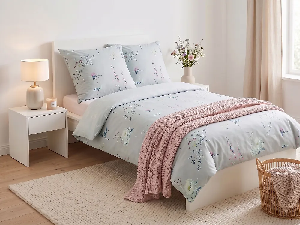 Bettwäsche-Set EVERGREEN 155 x 220 cm Baumwollsatin Hellblau_1179730