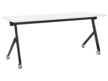 Folding Office Desk with Casters 180 x 60 cm White and Black BENDI
