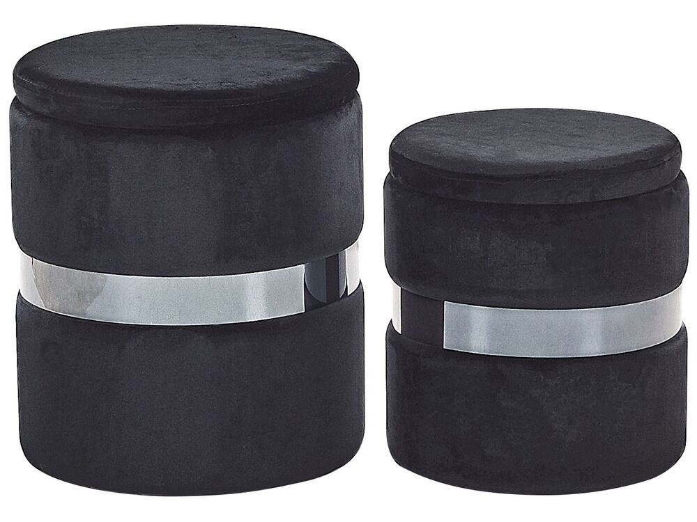 Pouf mit Stauraum 2er Set DORIS Samtstoff Schwarz