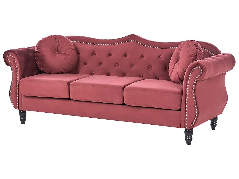 Sofa dla 3 osób SKIEN Welur Bordowy_1170543