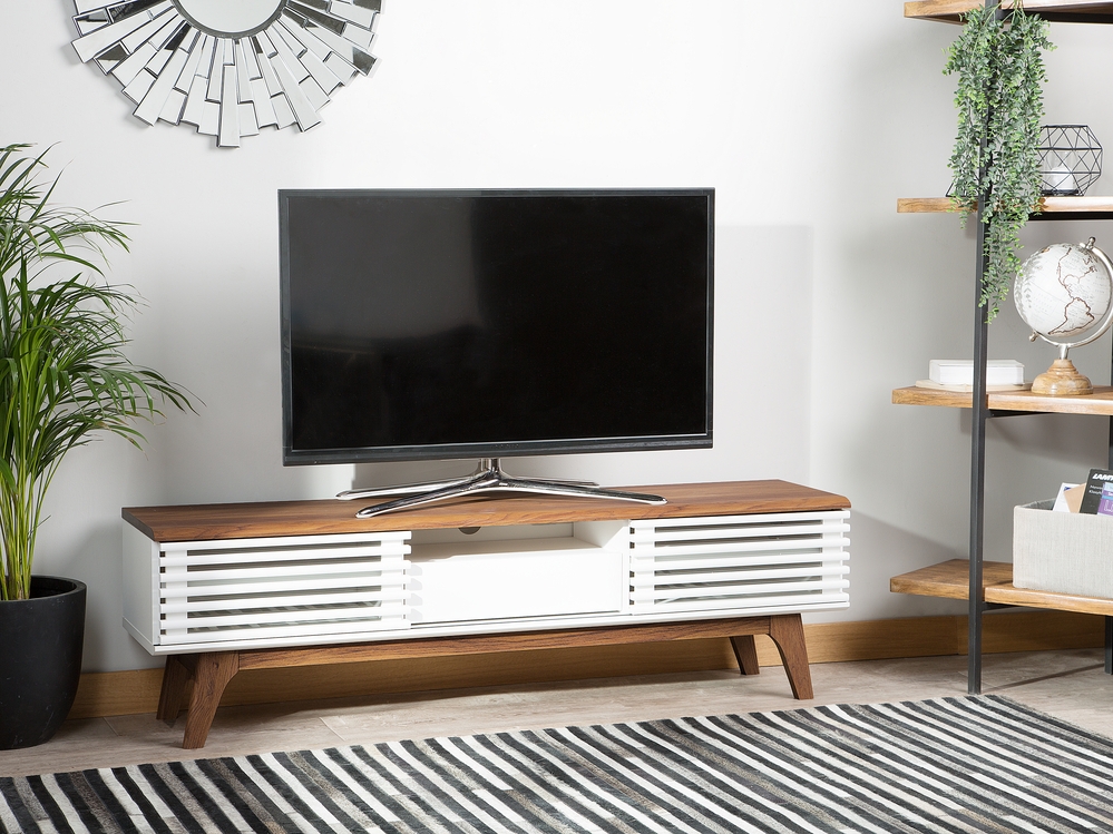 TV Stand White and Dark Wood DETROIT Beliani