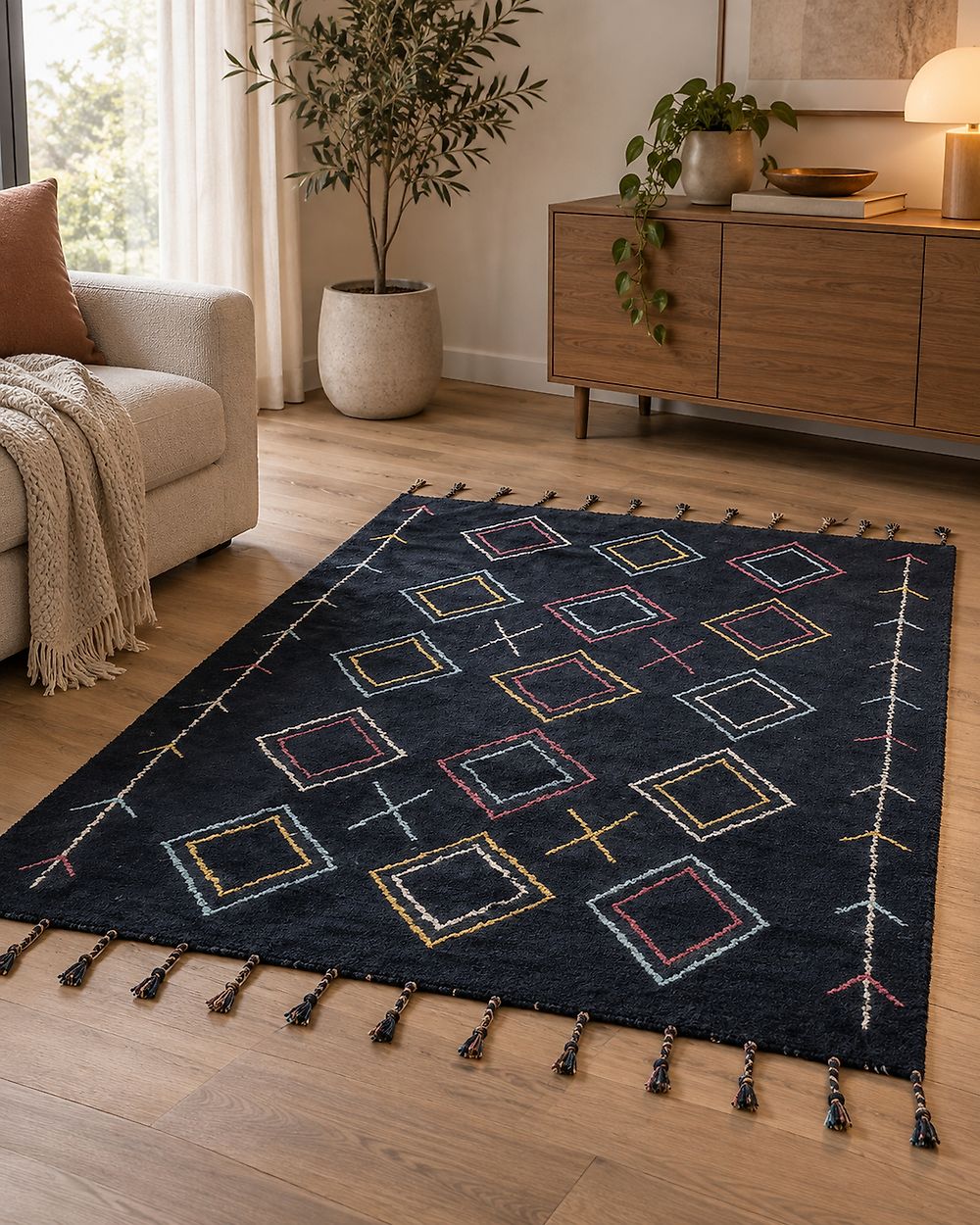 Rug CORUM Black 160 x 230 cm Cotton