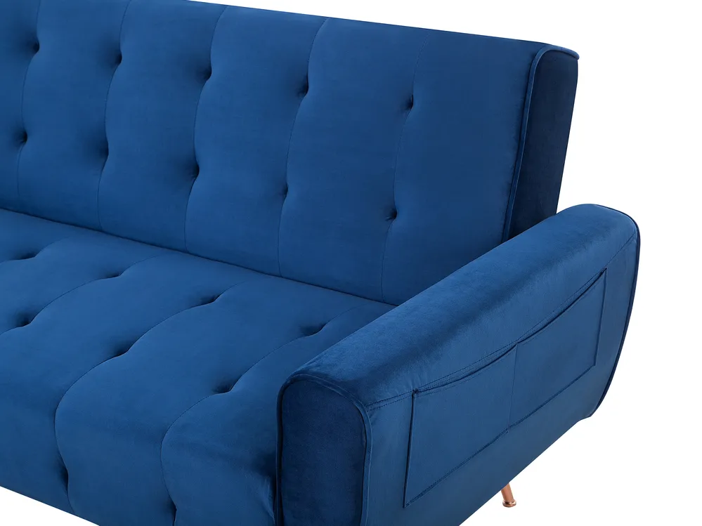 Sofa Bed 3 Seater SELNES Velvet Navy Blue_729266