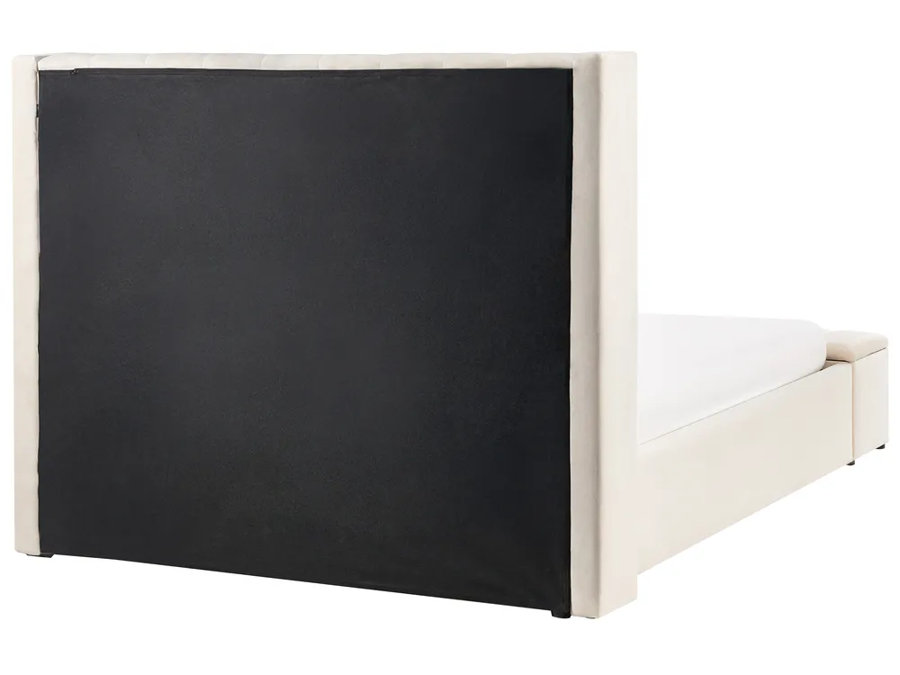 Waterbed with Storage Bench NOYERS Velvet Off-White 140 x 200 cm (EU Double)_1036745