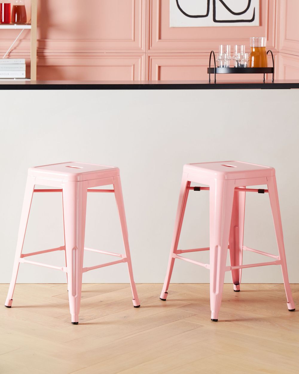 Bar Chair Set of 2 Metal Pink CABRILLO Beliani