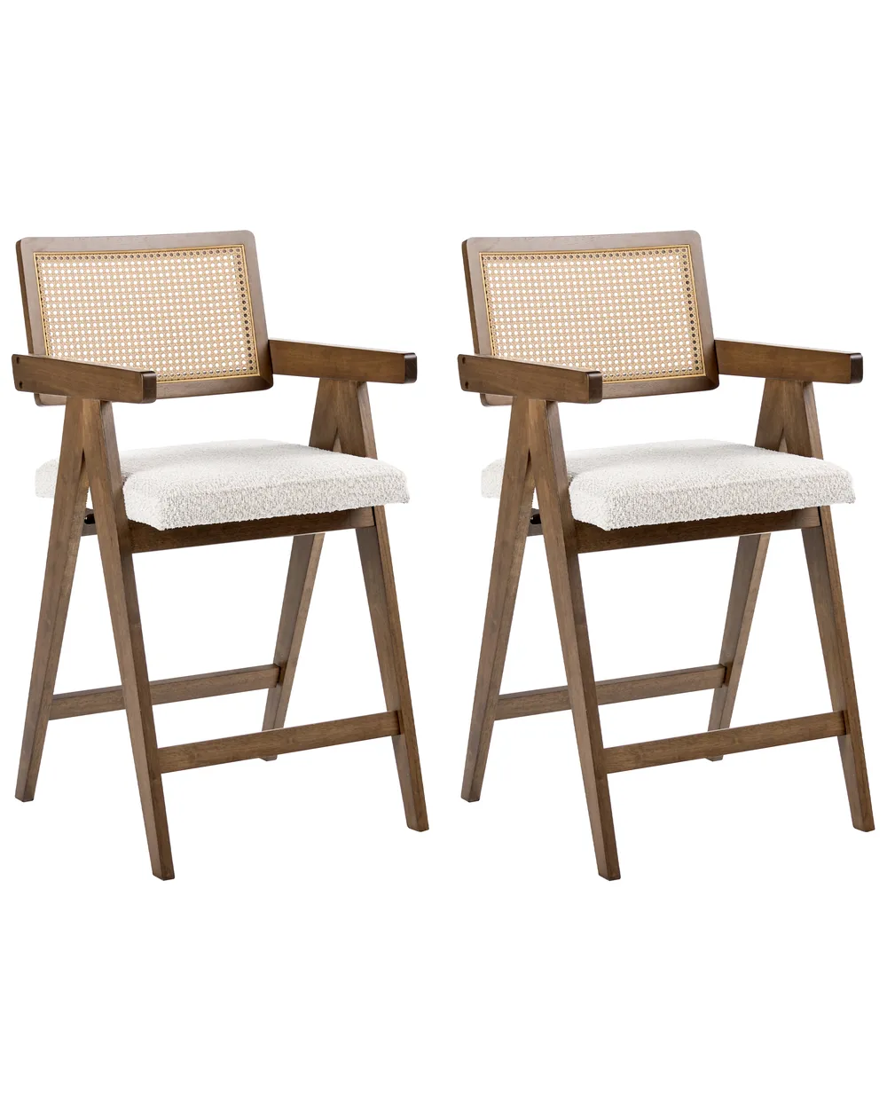 Set of 2 Bar Chairs AVA Wood Brown/ Light Beige_1060604