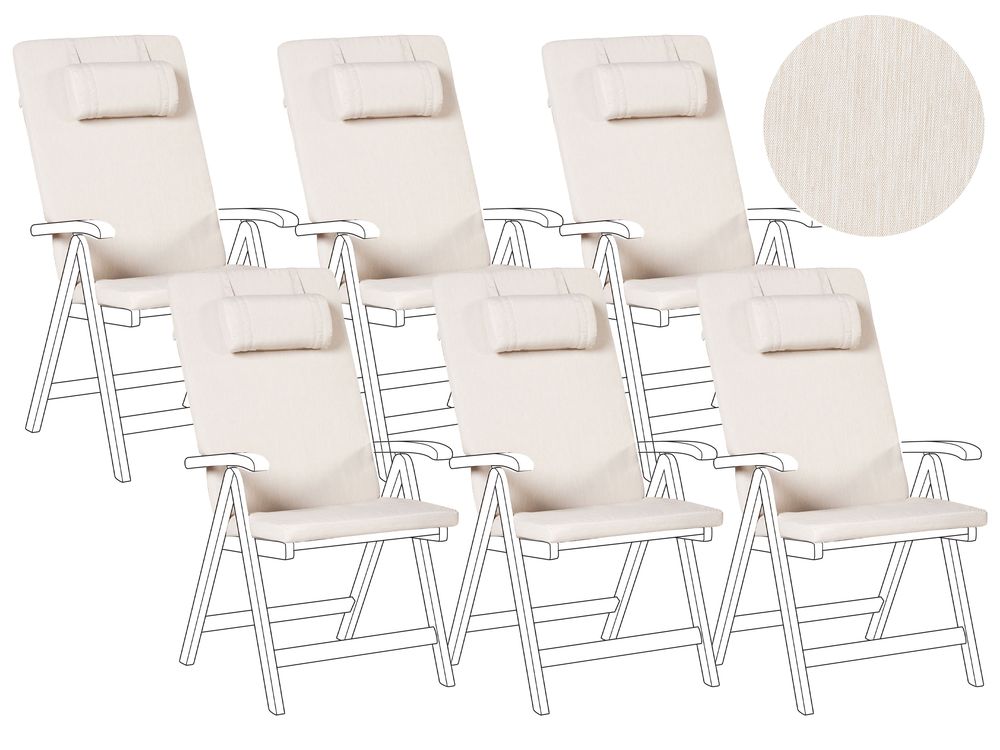 Lot de 6 coussins de jardin JAVA/AMANTEA PREMIUM 50 x 71 cm Beige clair