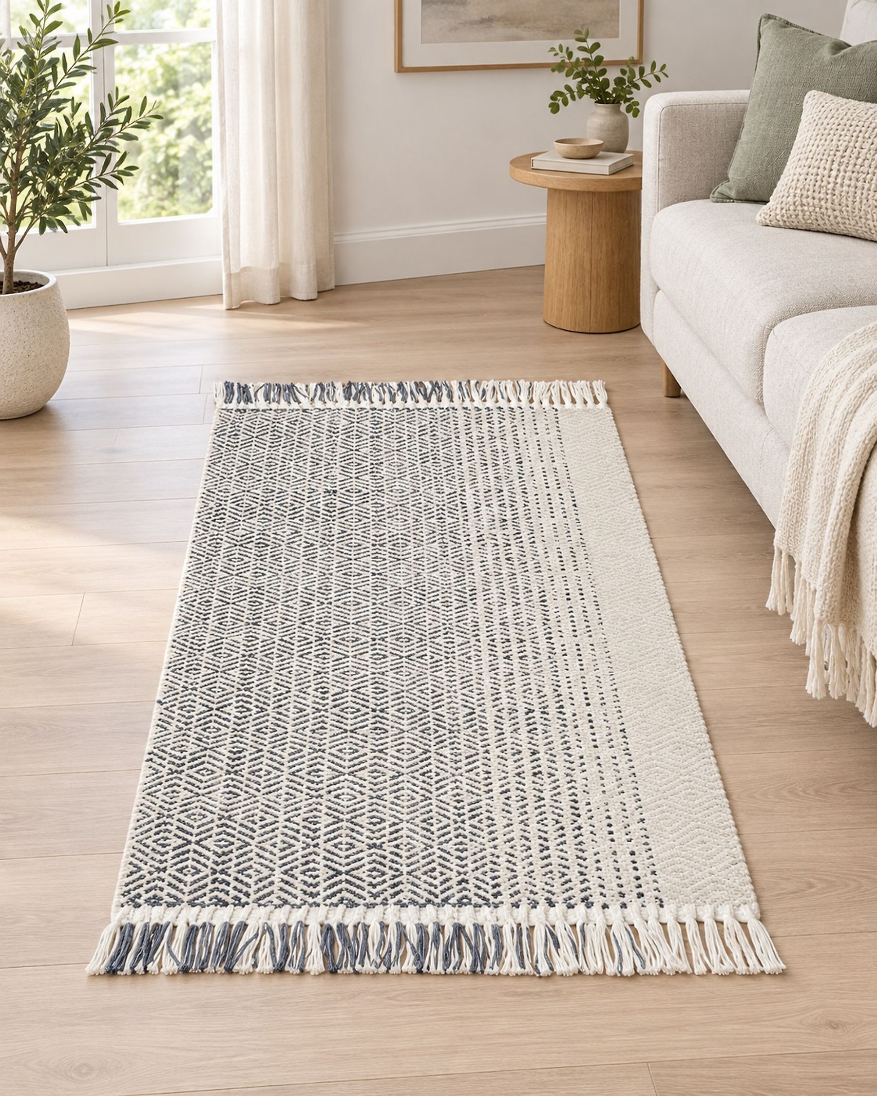 Wool Area Rug 80 x 150 cm White and Grey OMERLI | Beliani.co.uk