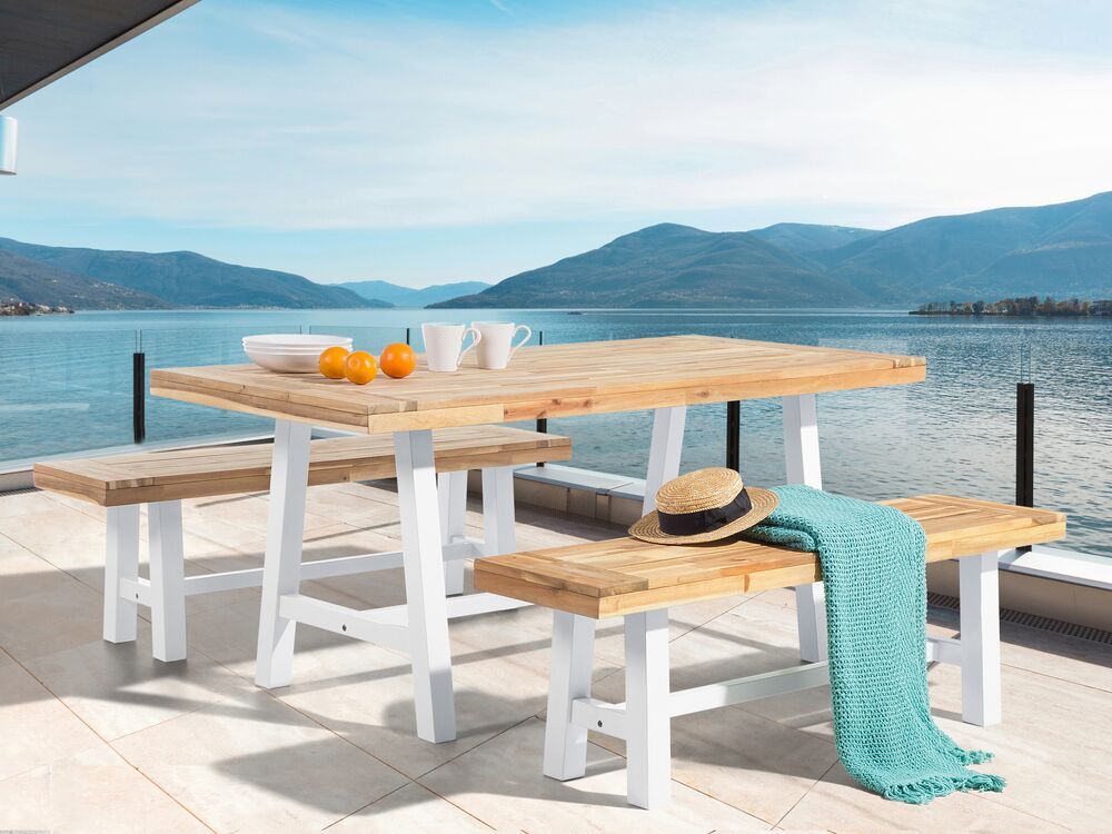 Garden Dining Table SCANIA 170 cm 80 cm Acacia Wood White