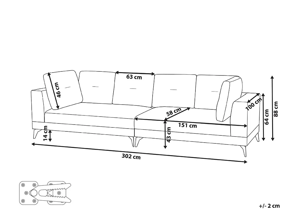 Sofa dla 4 osób YURI Len syntetyczny Błękitny_1087716