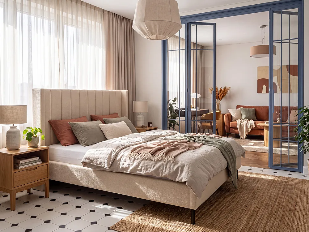 Bett mit Lattenrost Bouclé VILLETTE 160 x 200 cm Beige_1153765