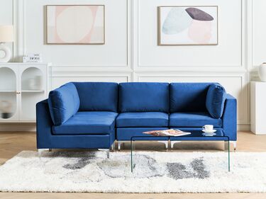 Right Hand 4 Seater Modular Velvet Corner Sofa Blue EVJA