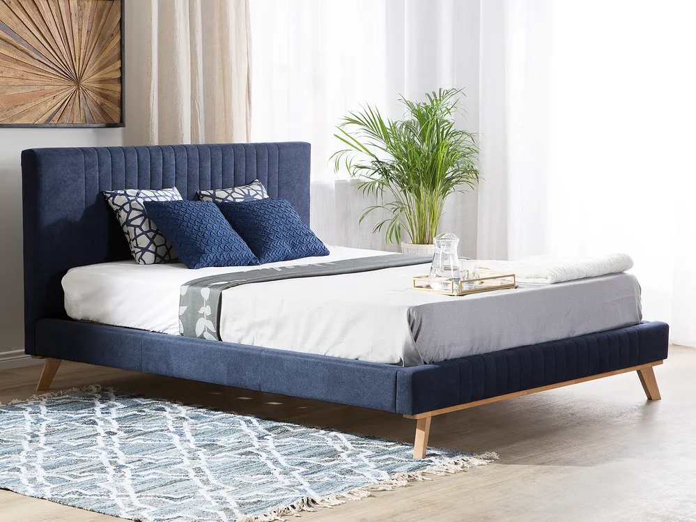 Bed Chenille TALENCE 160 x 200 cm (EU King Size) Dark Blue