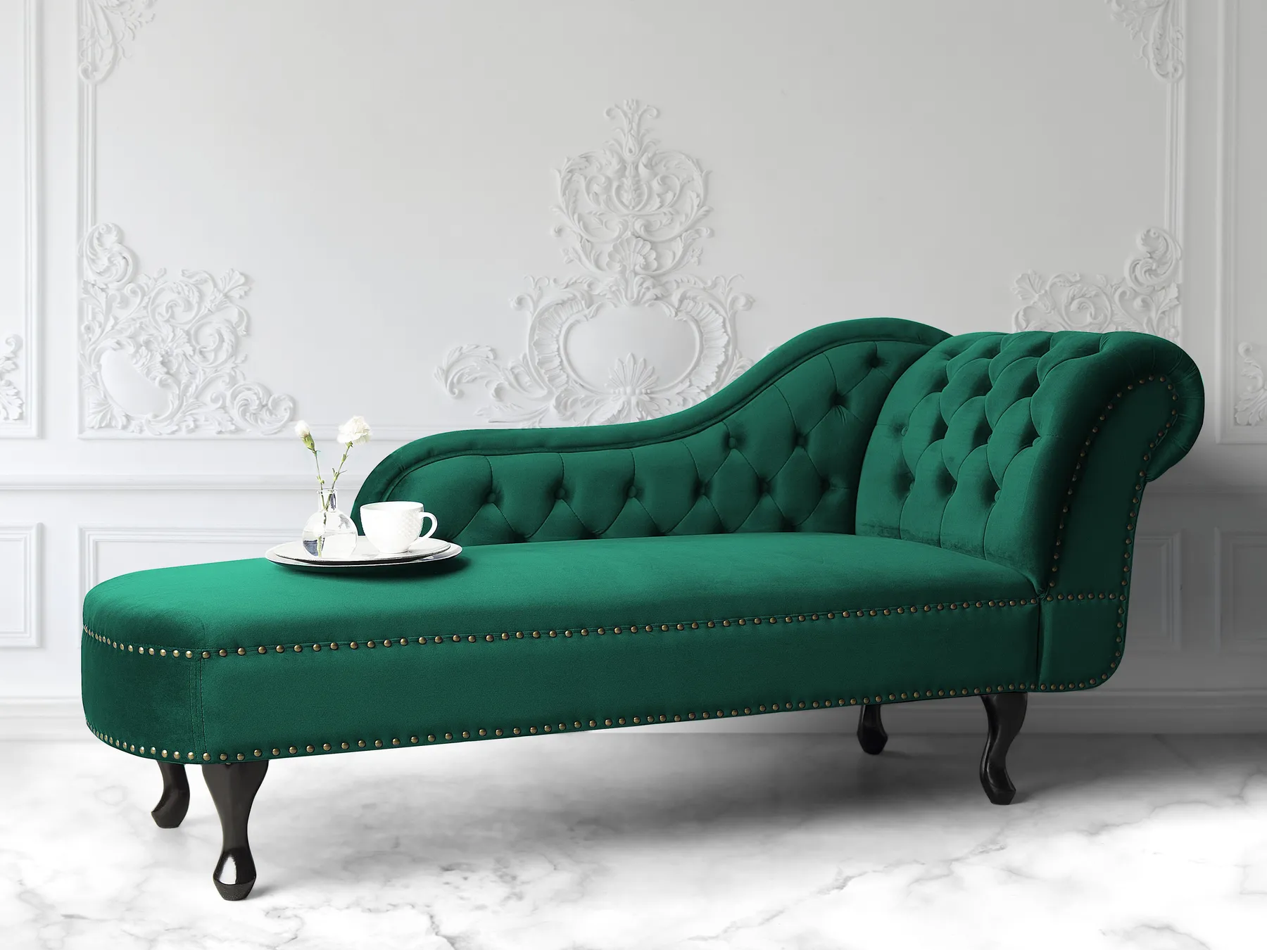 Right-Hand Chaise Longue NIMES Velvet Green_805958