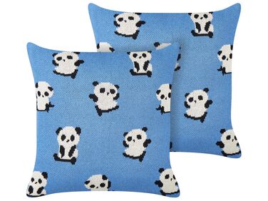 Set of 2 Cotton Kids Cushions Pandas Motif 45 x 45 cm Blue TALOKAN