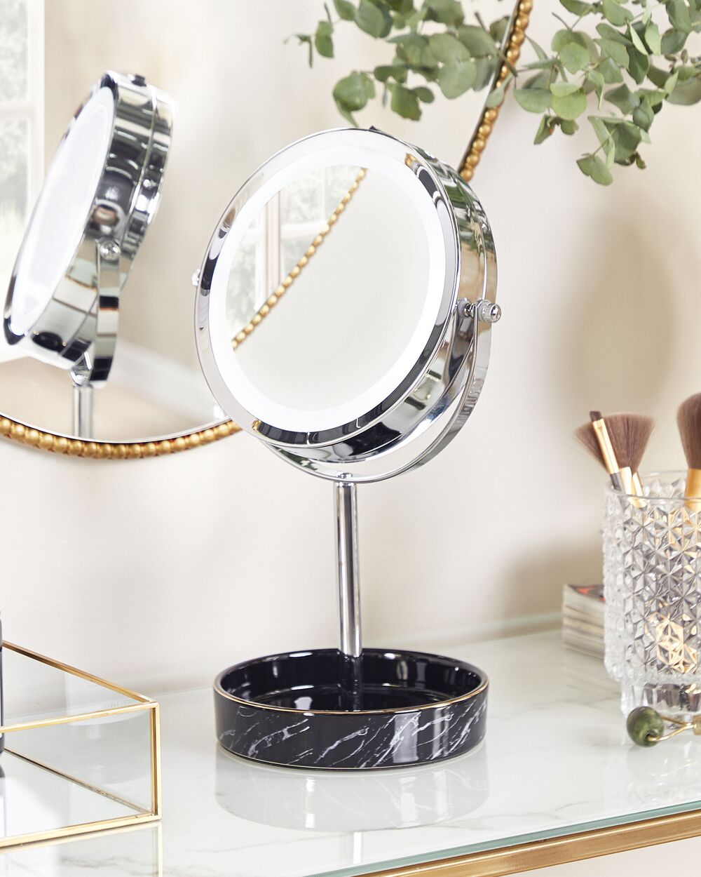 Makeup Mirror LED SAVOIE Black Silver Beliani