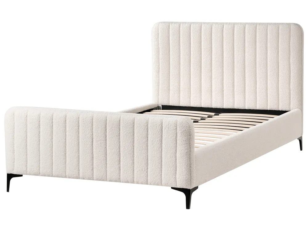 Lit avec sommier Bouclé LUNAN 120 x 200 cm Blanc cassé_1025656