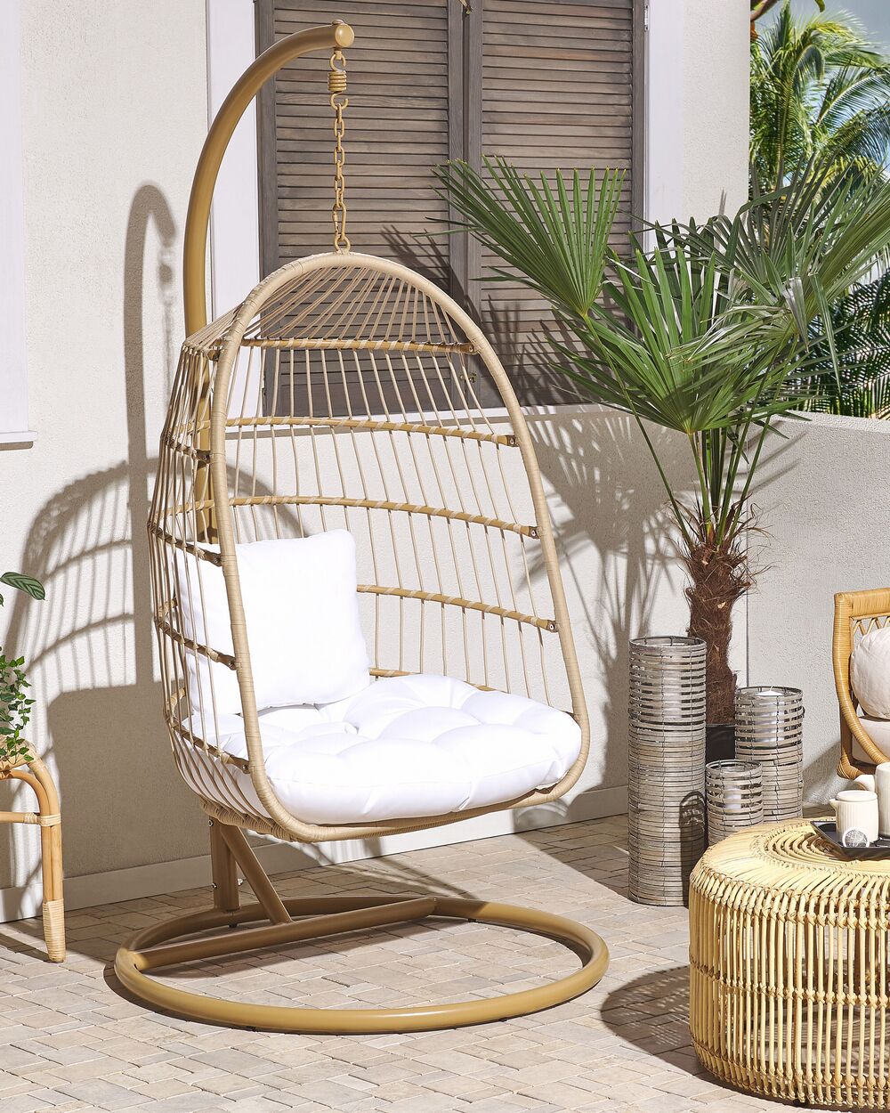 Hanging Chair with Stand ALLERA PE Rattan Beige Beliani