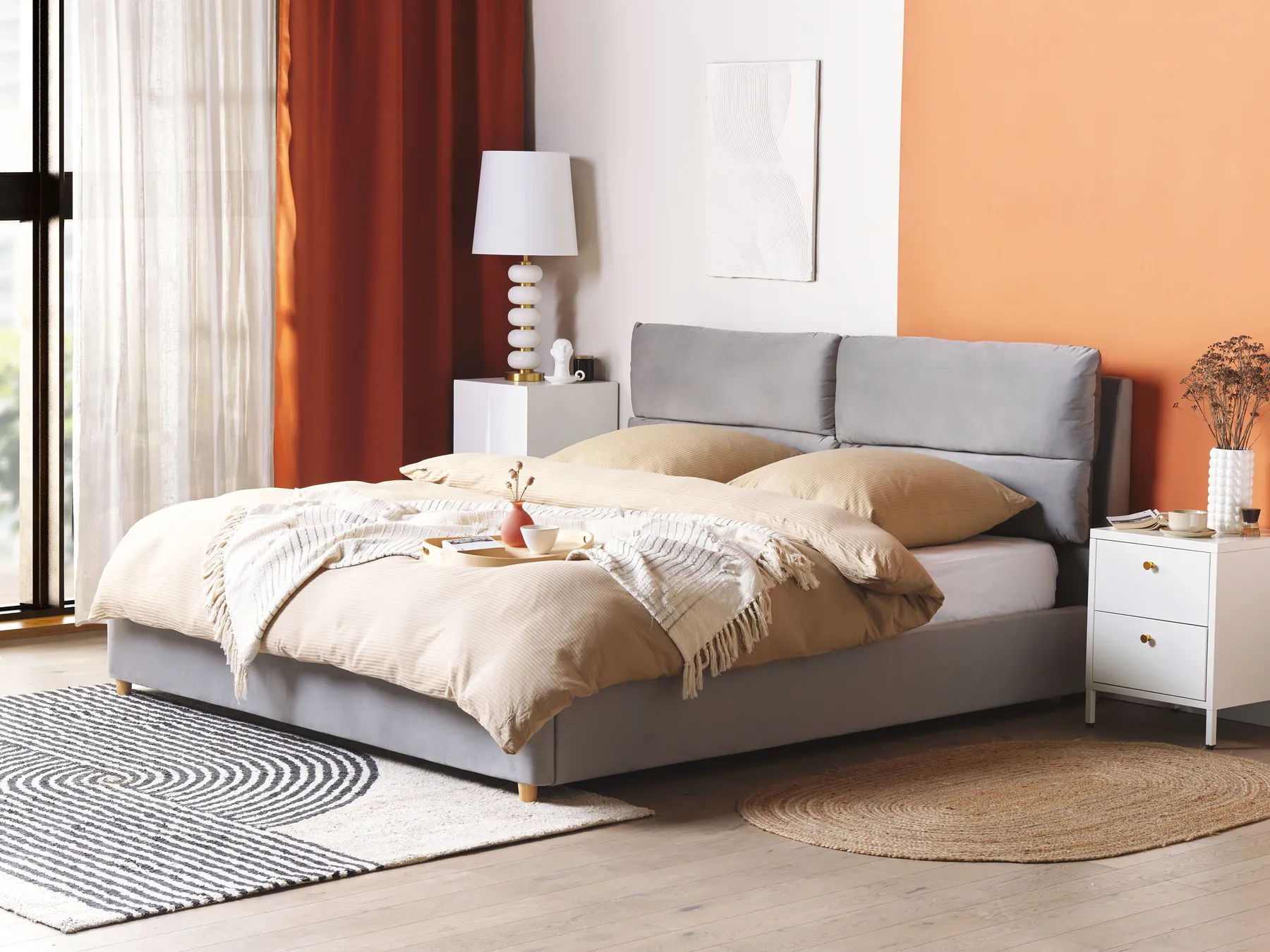 Ottoman Bed BATILLY Velvet Light Grey 180 x 200 cm (EU Super King)_830198