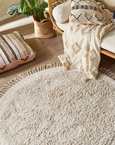 Round Cotton Shaggy Area Rug ⌀ 140 cm Light Beige BITLIS