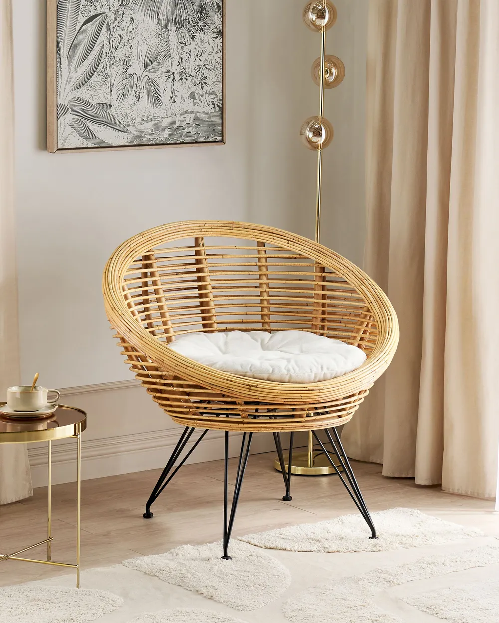 Chaise De Salle à Manger En Rotin HABITAT - Bois Moyen, 90x60x54 Cm, Neuve