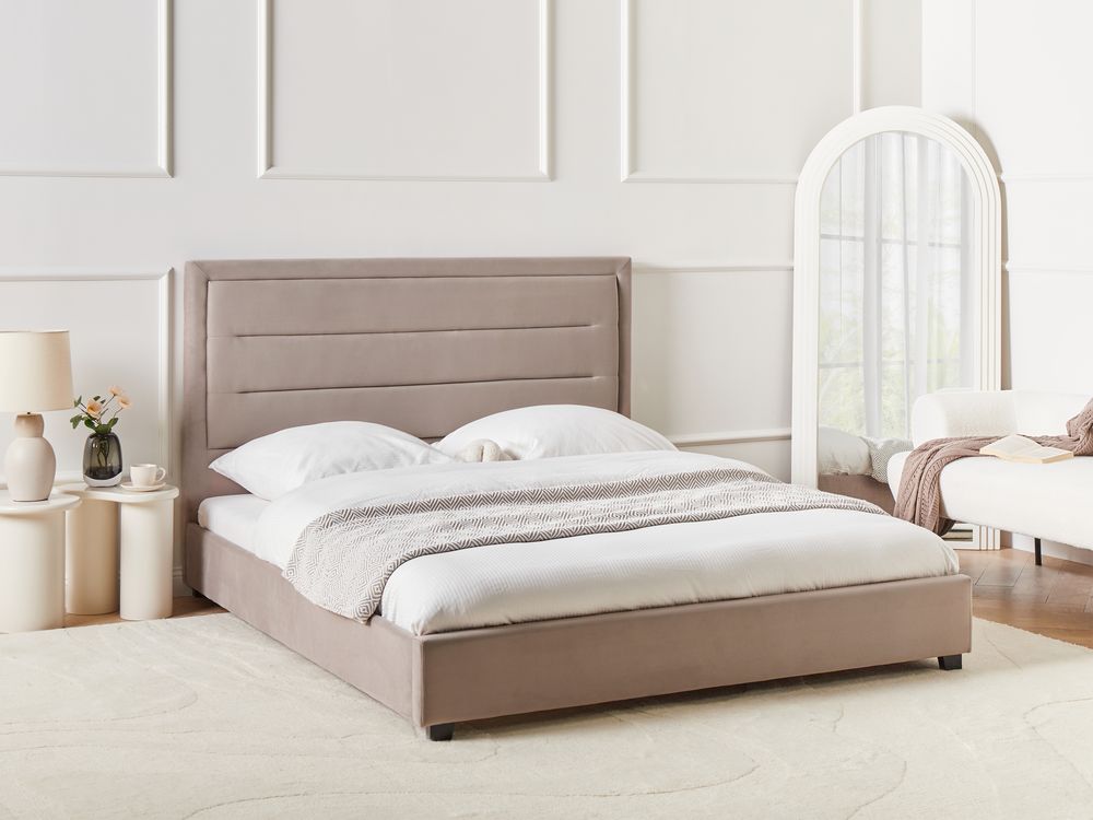 Lit avec sommier Velours ROUEN 160 x 200 cm Taupe