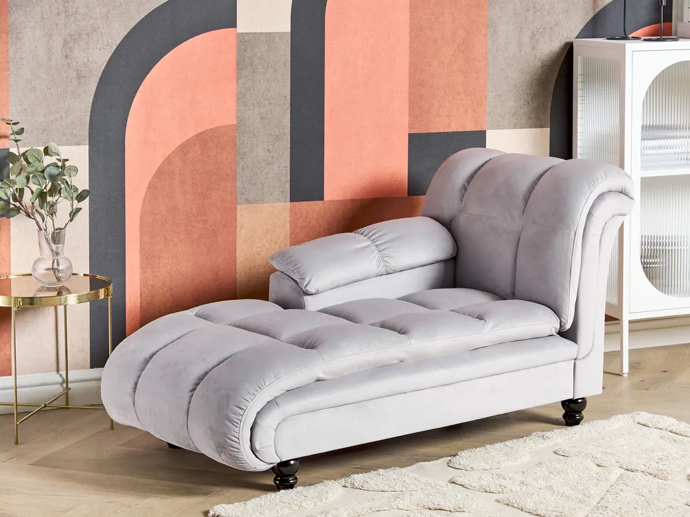 Right-Hand Chaise Longue LORMONT Velvet Light Grey_881608