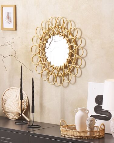 Rattan Sunburst Wall Mirror ⌀ 60 cm Natural BABAI