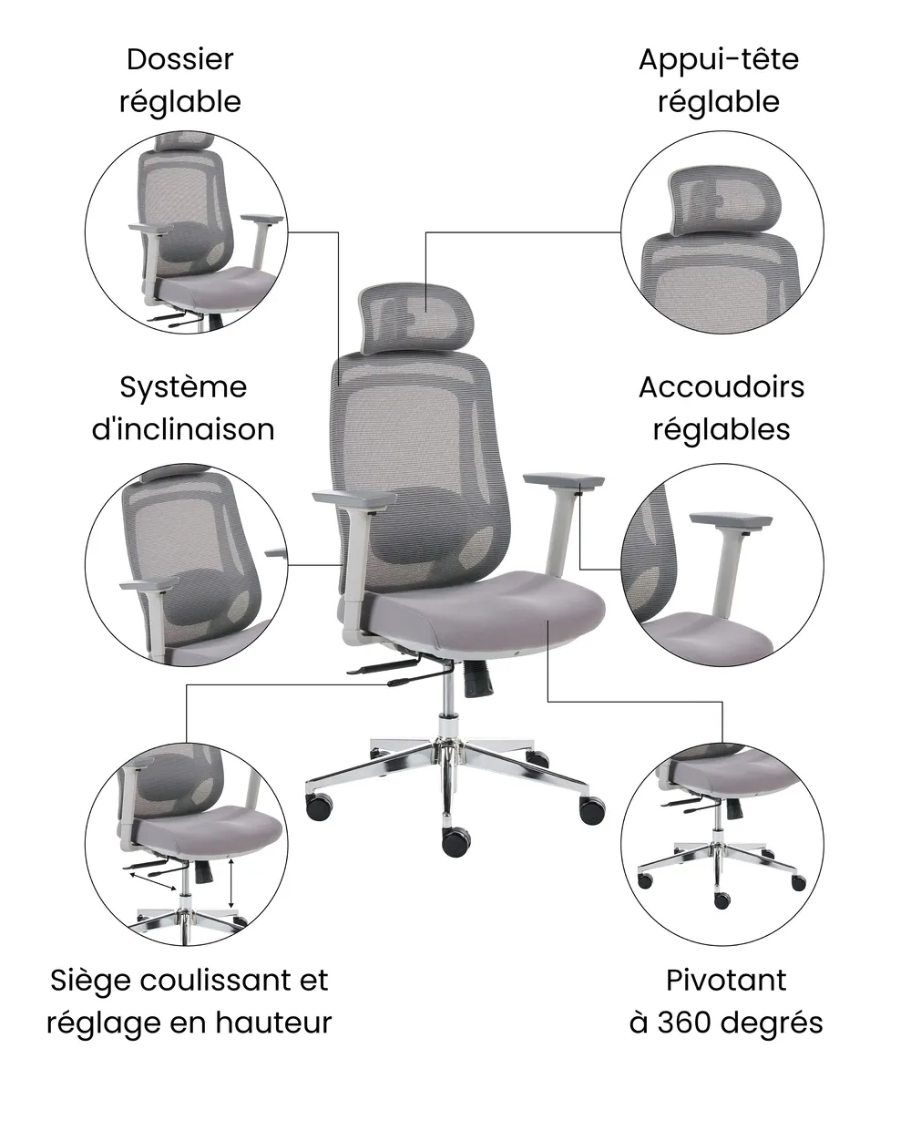 Chaise de bureau OLYRA Gris_1071080