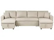 U-Shape Sofa Bed 5 Seater SOMMEN with Storage Fabric Beige_987211