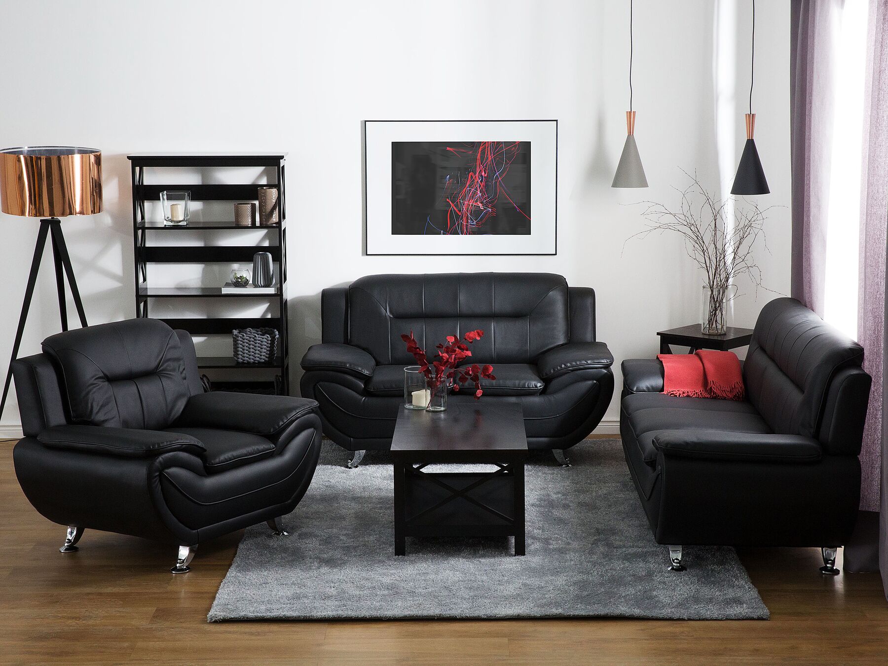 3-seters sofa kunstskinn svart LEIRA_687394