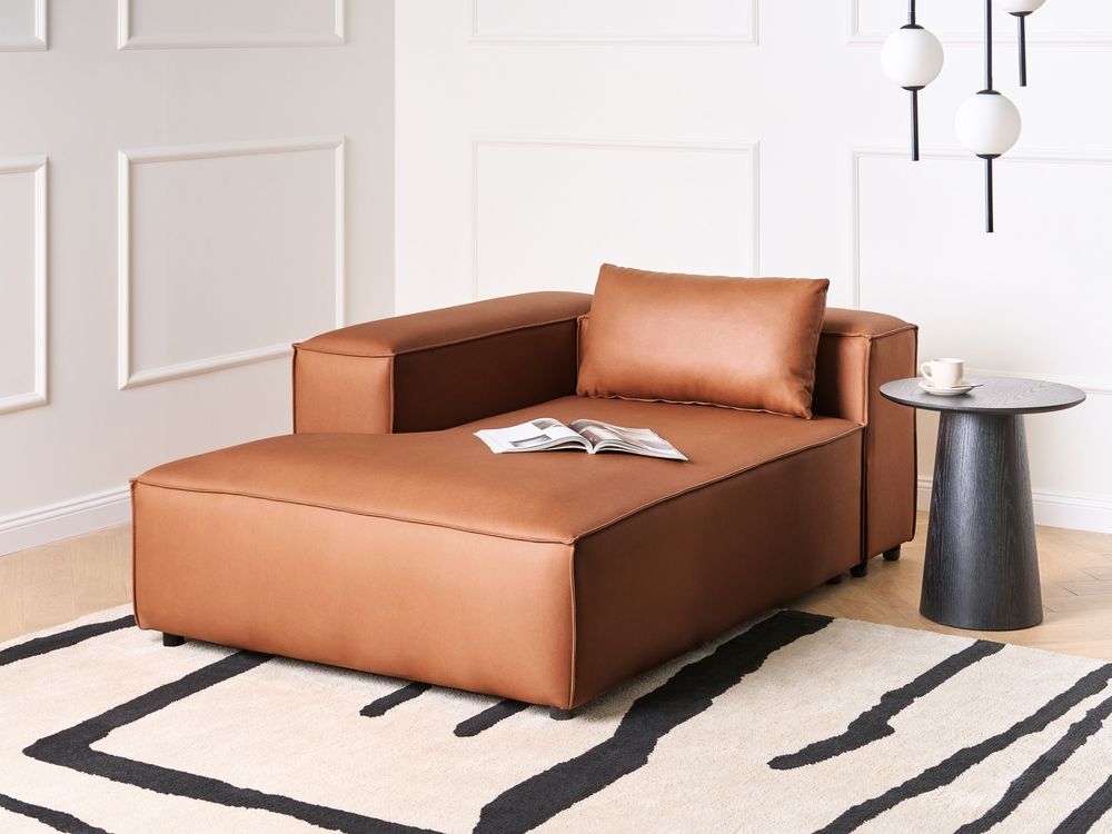 Right-Hand Chaise Longue BRANDE Fabric Golden Brown