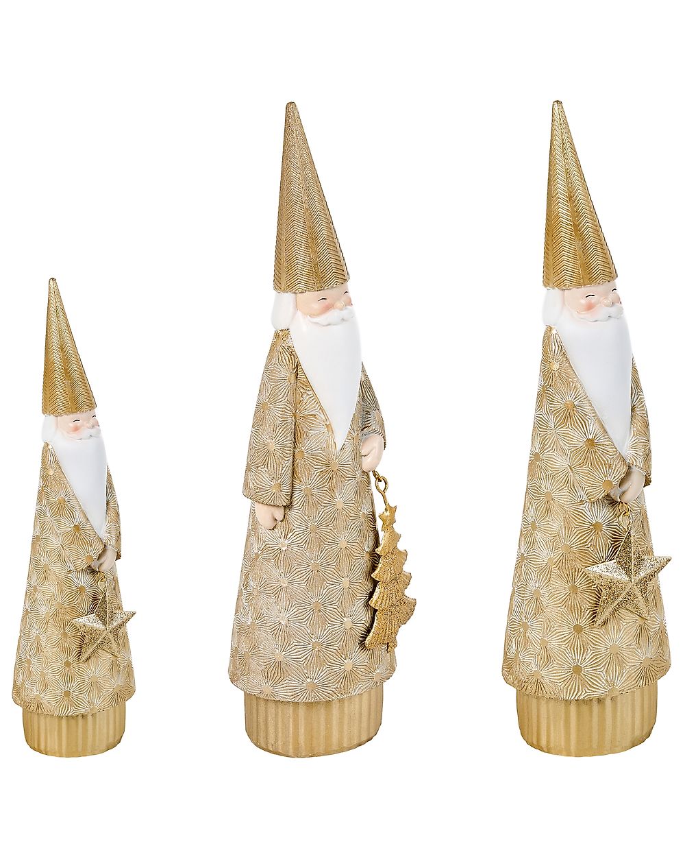 Weihnachtsdekoration 3er Set TENNILA 23/31/32 cm Weihnachtsmann Gold