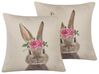 2 poduszki dekoracyjne z motywem królika 45 x 45 cm szarobeżowe TULIPA_798602