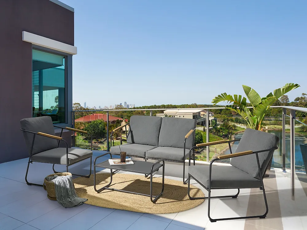 Conjunto de jardín con mesa 4 plazas VEZZANA Metal Gris_1185173