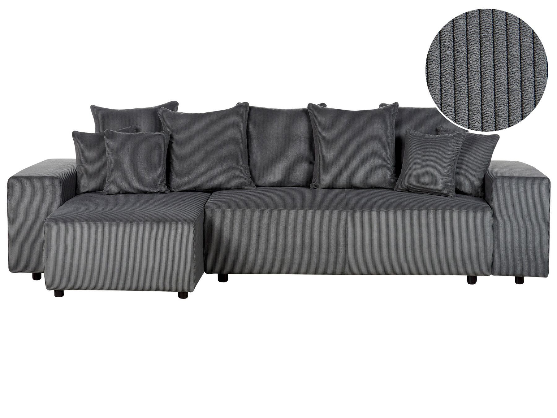 Right Hand Jumbo Cord Corner Sofa Bed with Storage Dark Grey LUSPA_898720