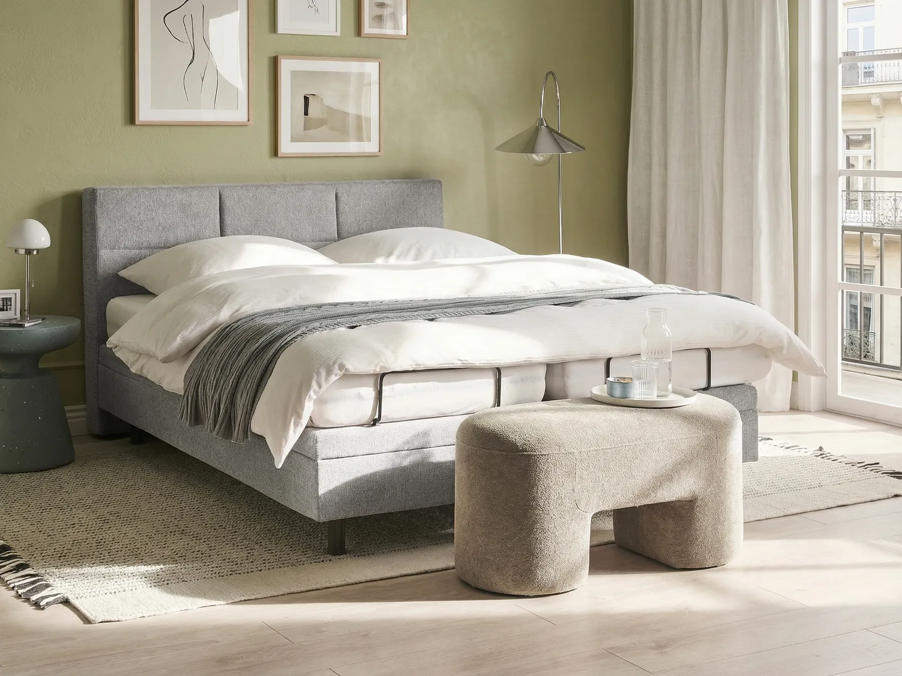Adjustable Bed Fabric VICEROY 160 x 200 cm (EU King Size) Light Grey_1044414