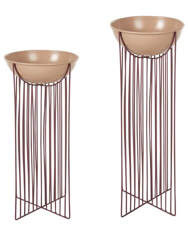 Set of 2 Metal Plant Pot Stands Pink FICARIA