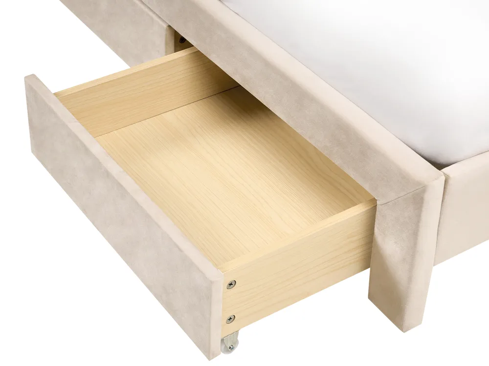 Bed with Storage Drawers LONZAC Velvet Beige 120 x 200 cm (EU Small Double)_1014610