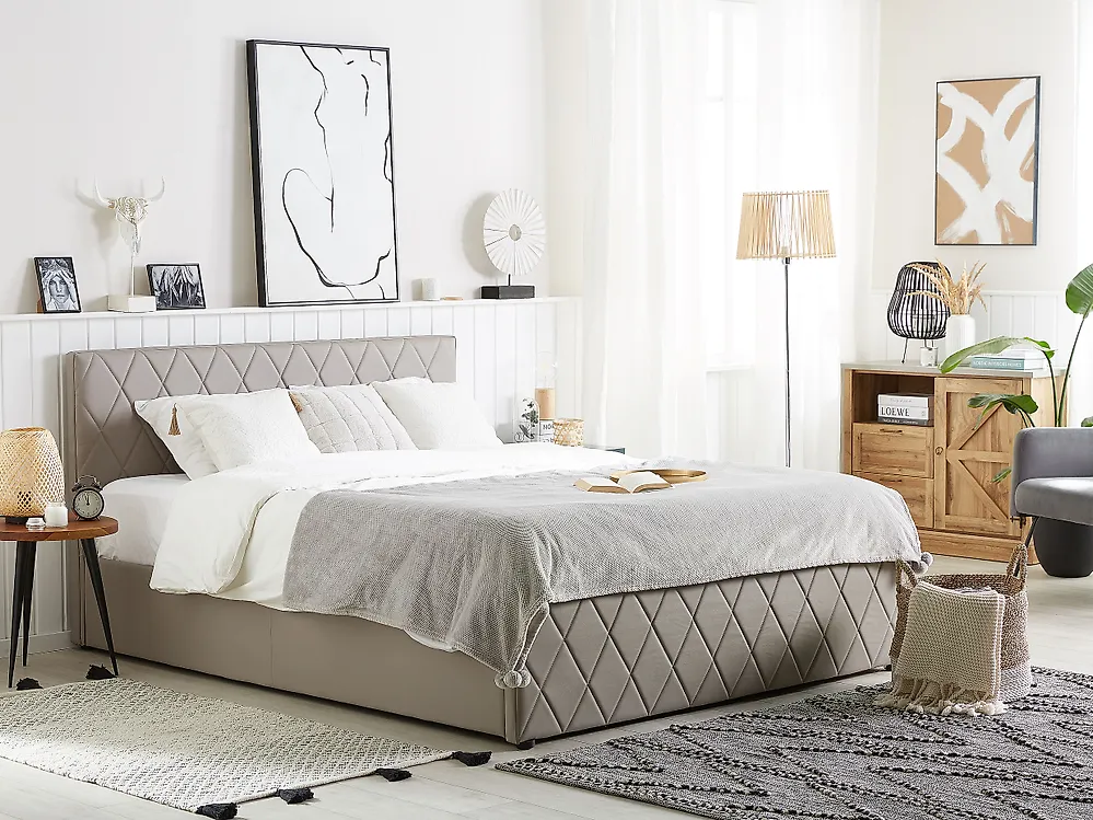 Ottoman Bed ROCHEFORT Faux Leather Taupe 180 x 200 cm (EU Super King)_1179691