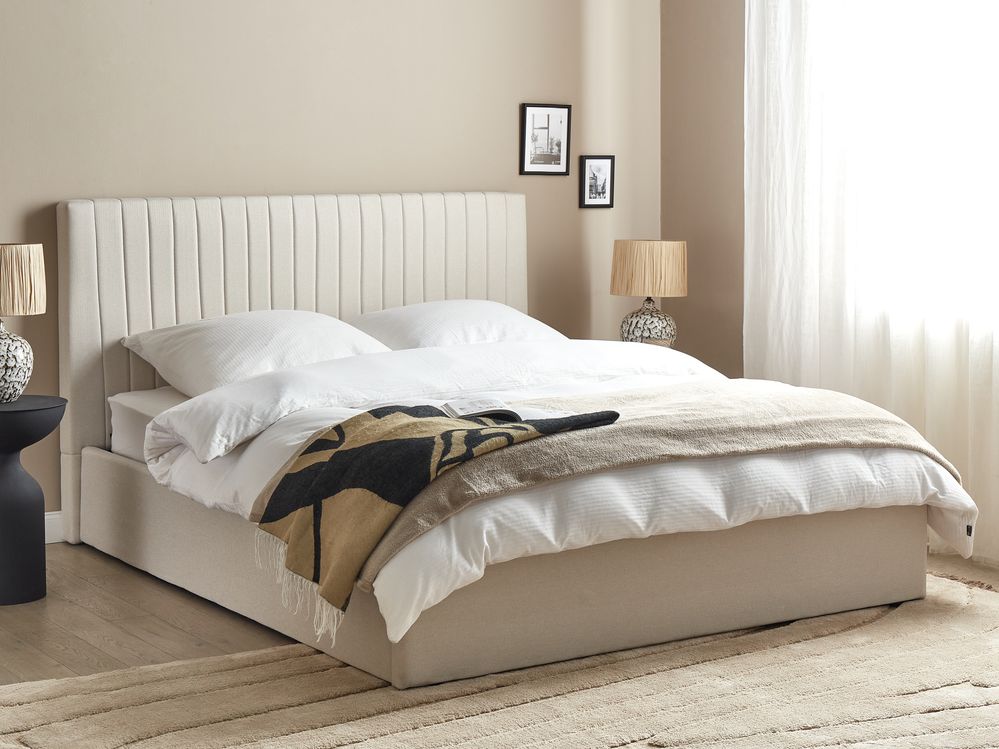 Bett mit Stauraum VION Stoff Hellbeige 160 x 200 cm