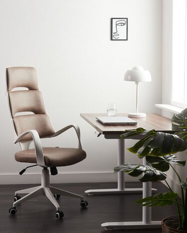 Faux Leather Swivel Office Chair White and Brown GRANDIOSE