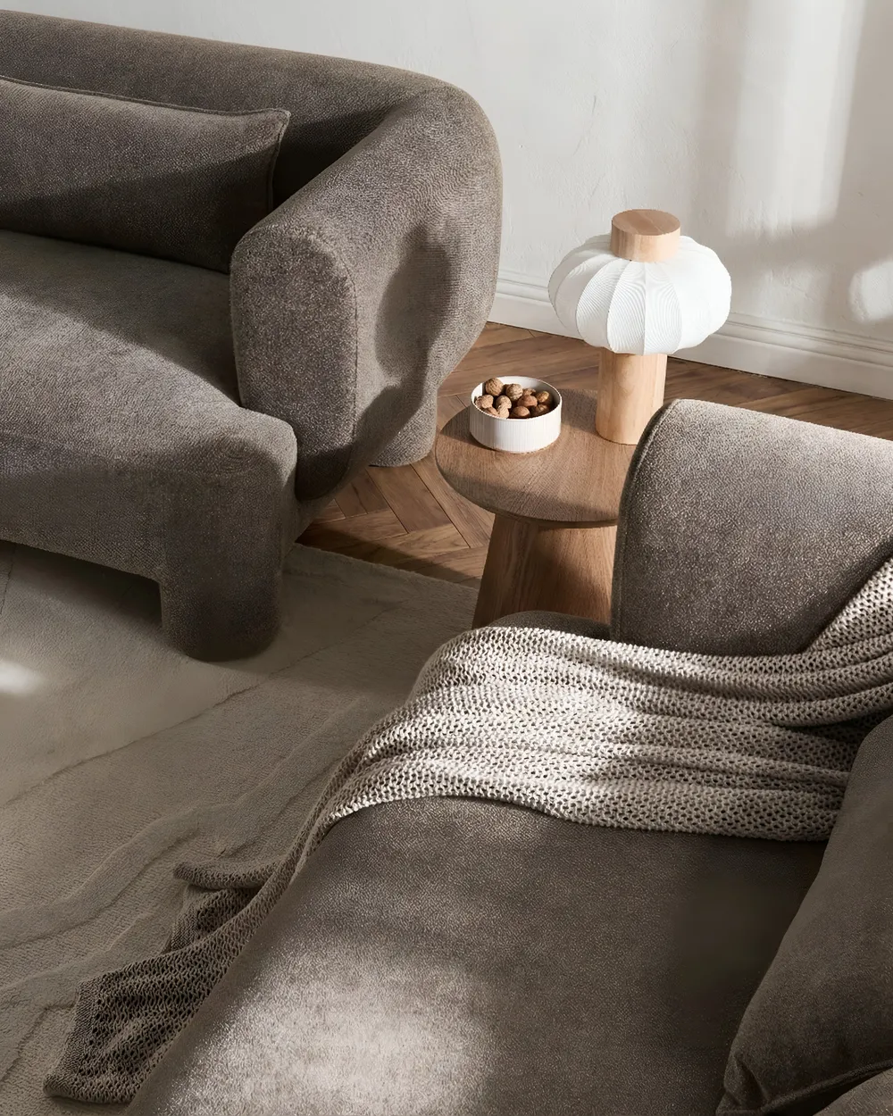 Living Room Set 6 Seater HOGBO Fabric Brown_1049939