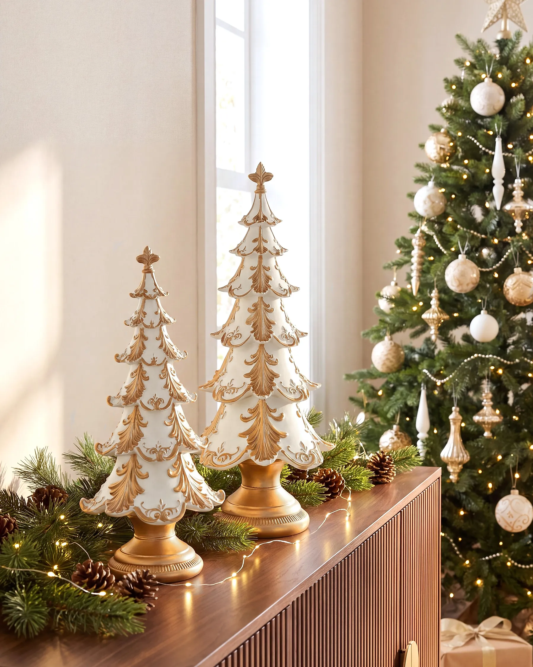 Set di 2 decorazioni natalizie HEISKA 30/42 cm Albero di Natale Oro_1175602
