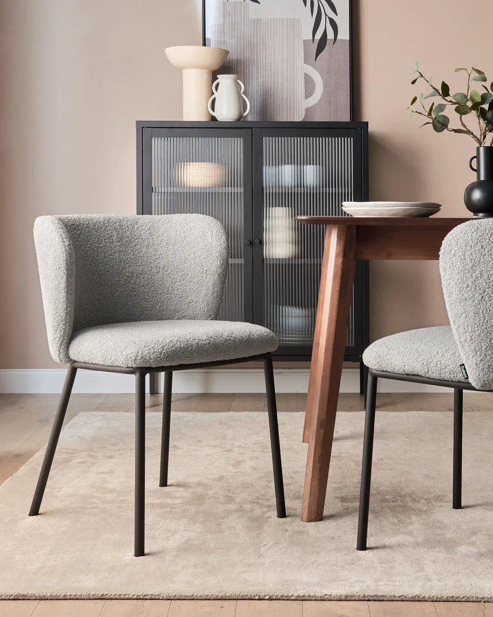 Set of 2 Dining Chairs MINA Boucle Grey