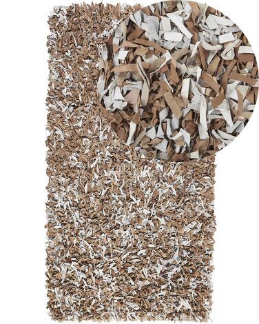Teppich Leder braun / grau 80 x 150 cm Shaggy MUT